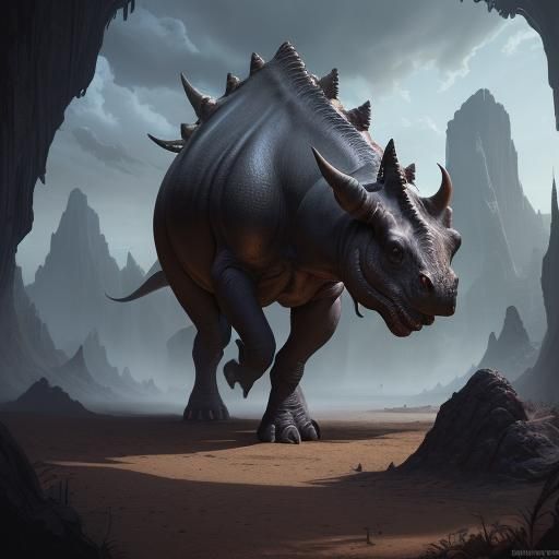 Detailed Black Triceratops Matte Painting