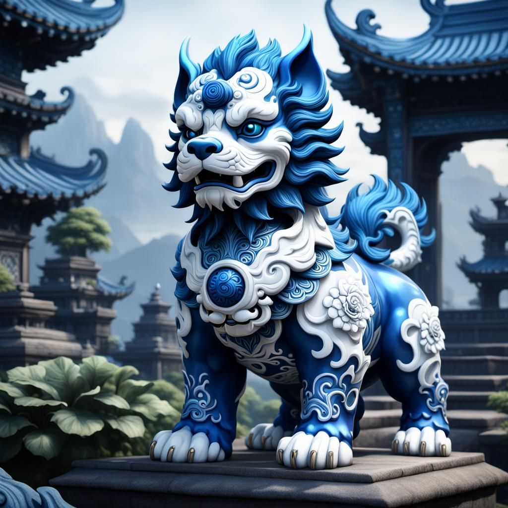 Blue and White Puppy Foo Dog: Fantasy Concept Art