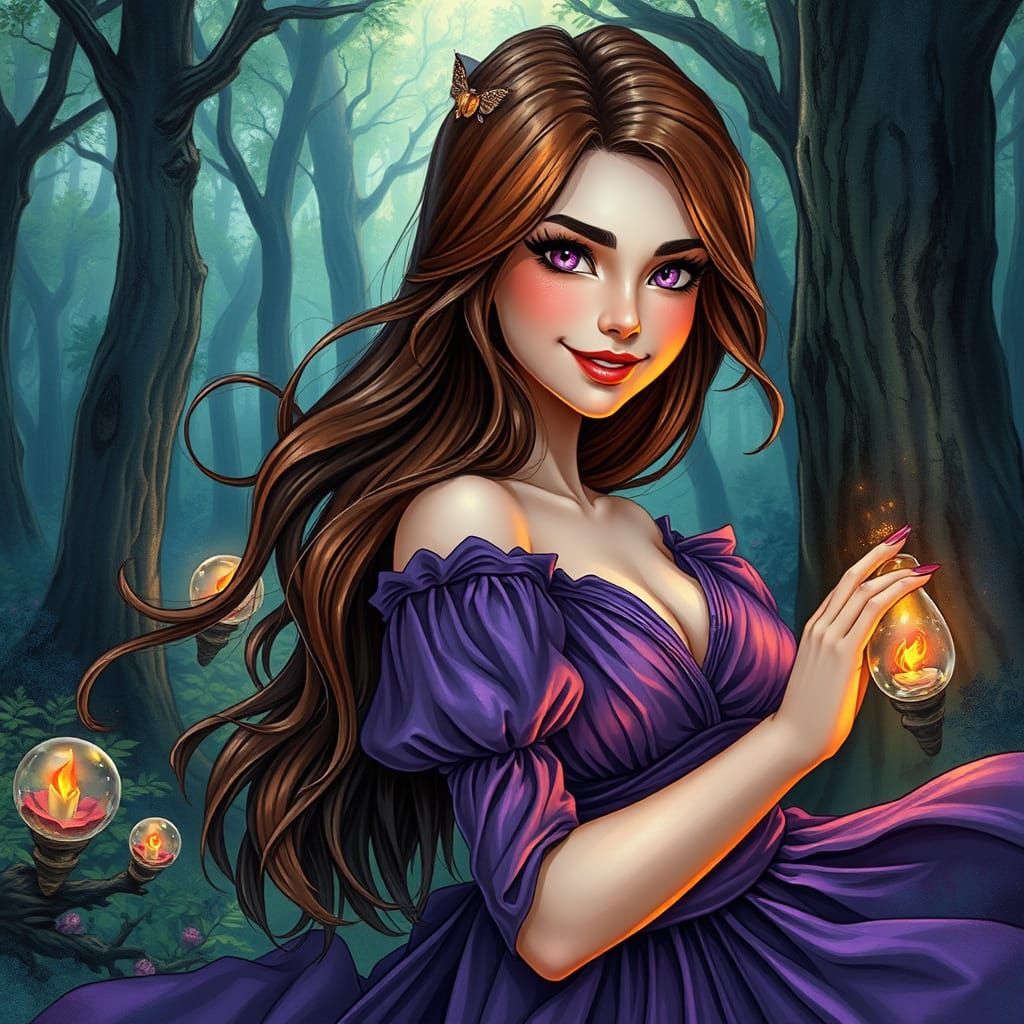 Enchanted Forest Witch in Alcohol Ink Style