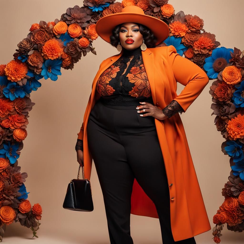 Elegant Plus-Size Woman in Floral Hat