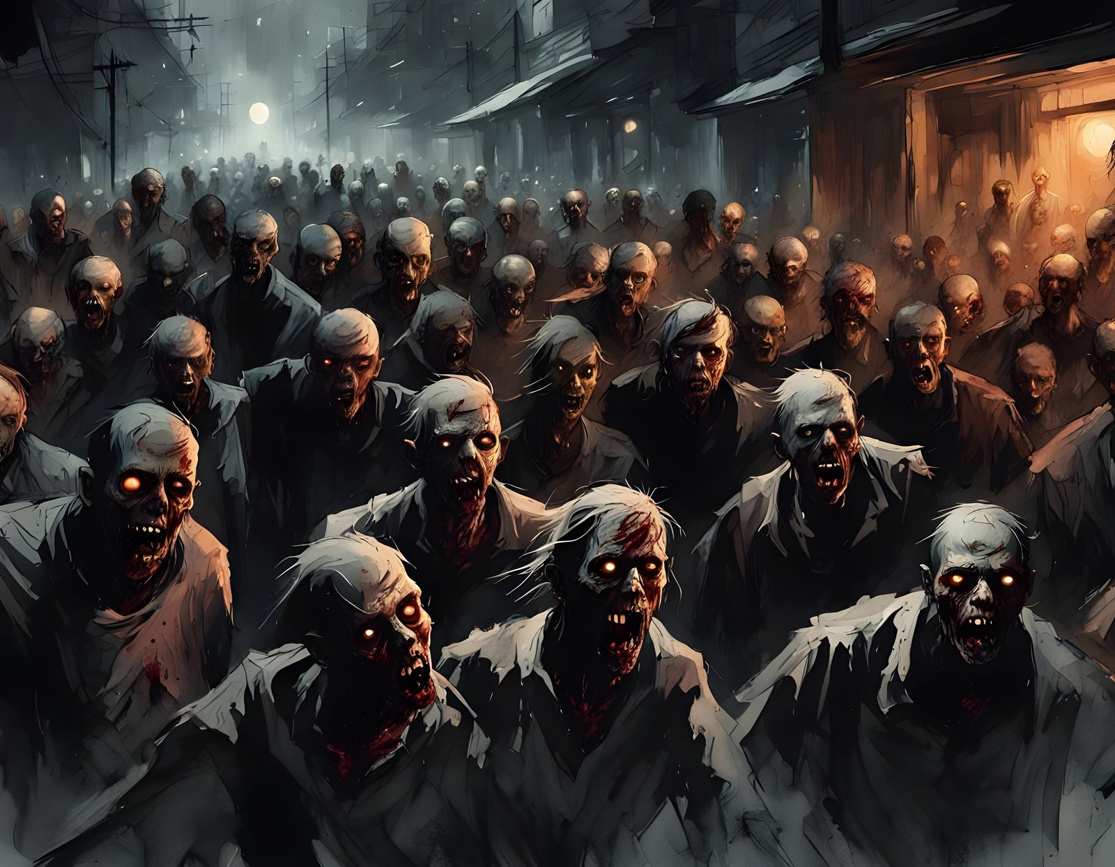 Ominous Zombie Horde in Hyperrealistic Style