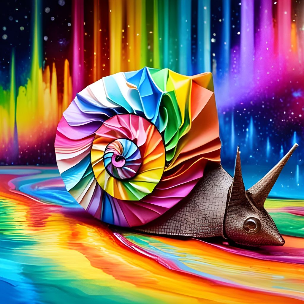 Colorful Origami Snail Papercraft in Graffiti Art Style