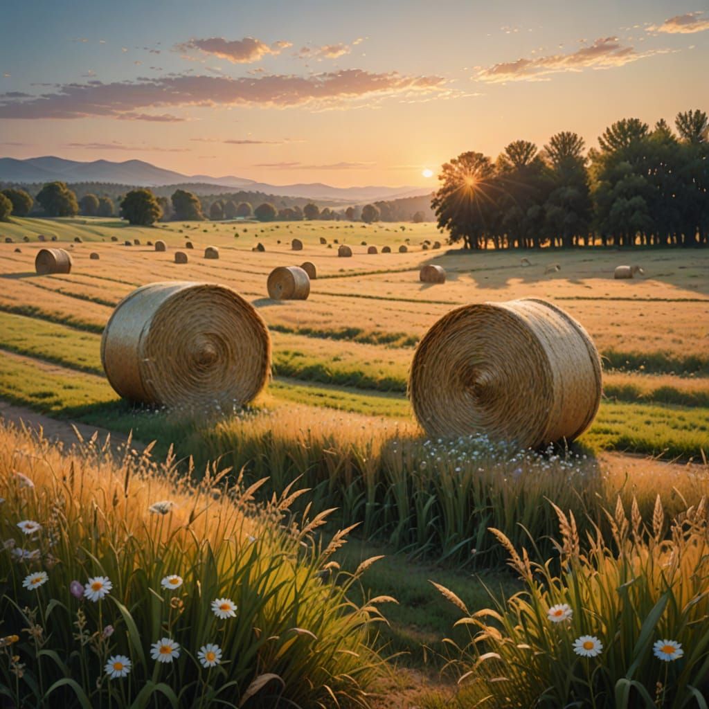 Idyllic Golden Landscape Under Warm Sunset Skies