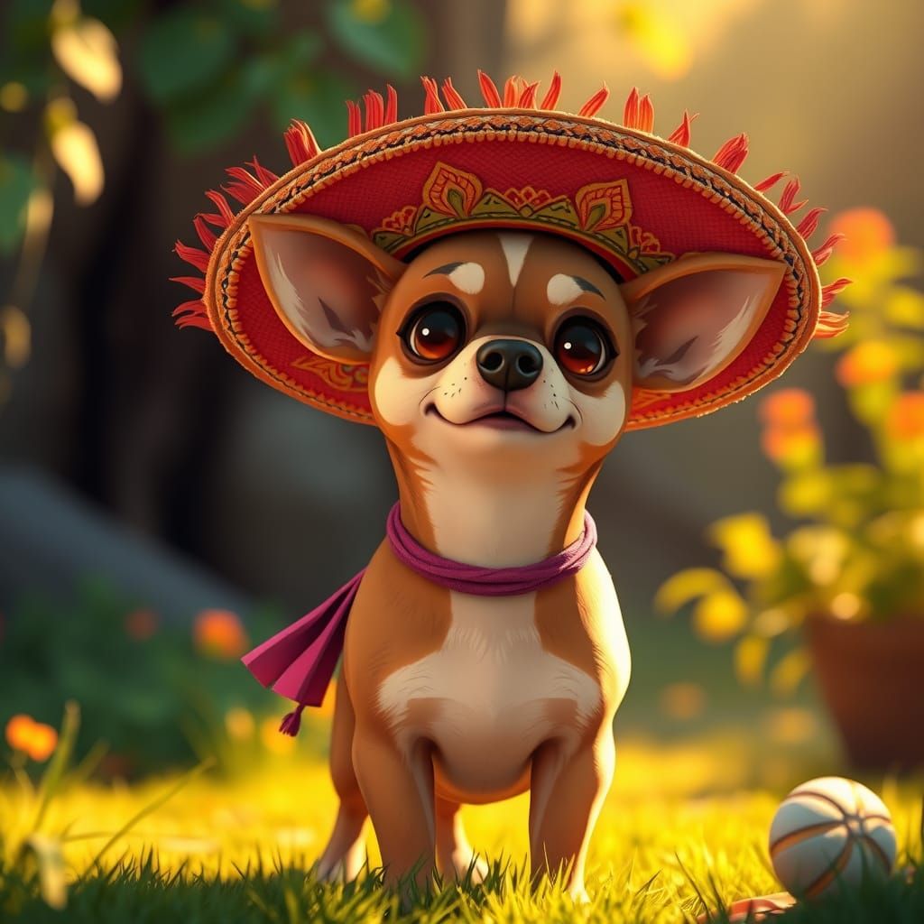Chihuahua in Sombrero, Anime-Style Concept Art