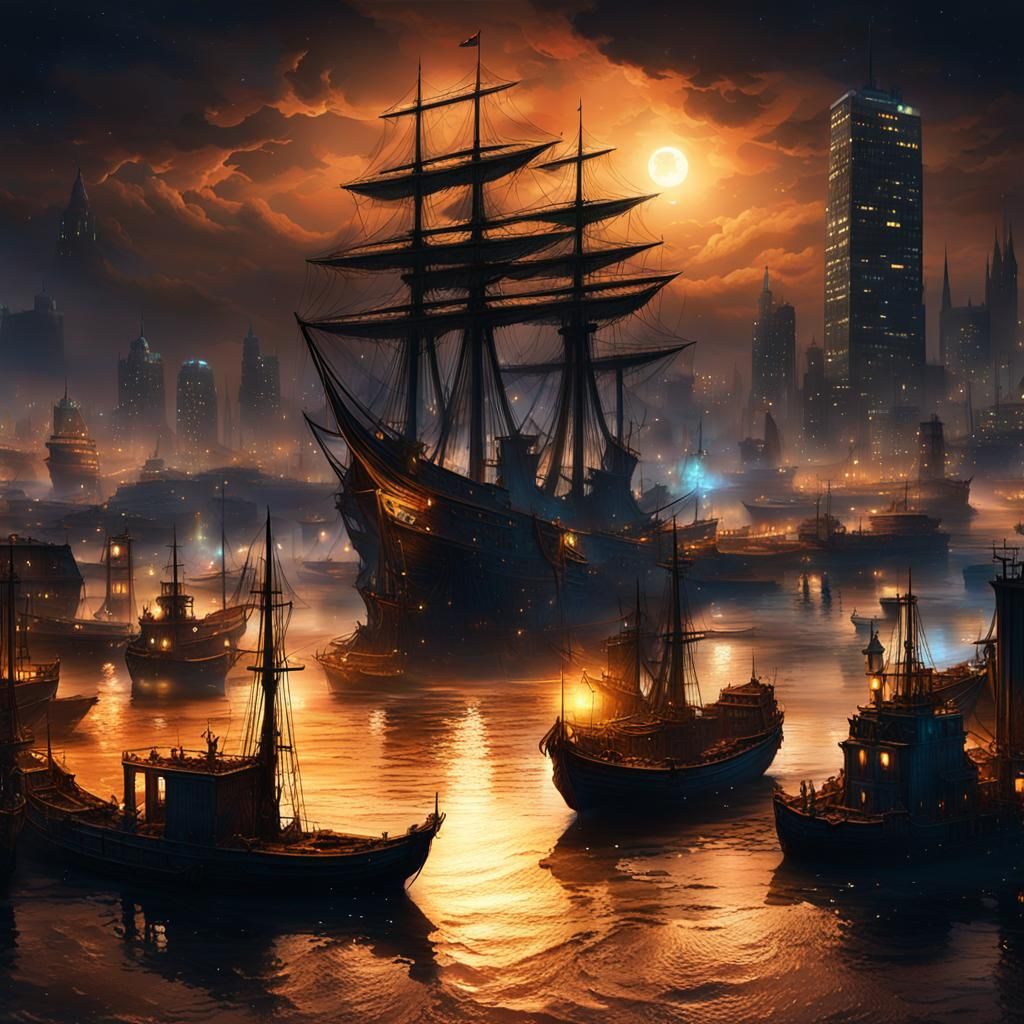 Rotterdam Port at Night: A Dark Fantasy Masterpiece