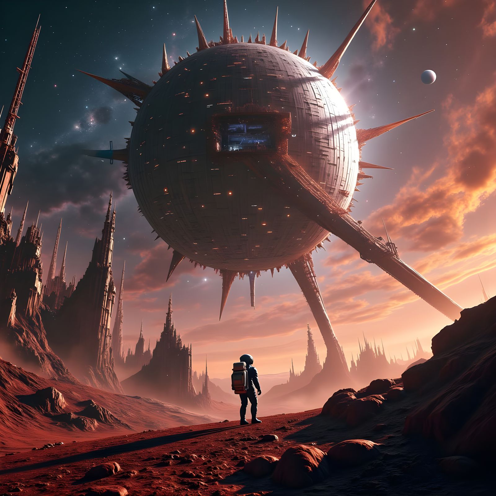 Astronaut Oversees Dyson Sphere Construction