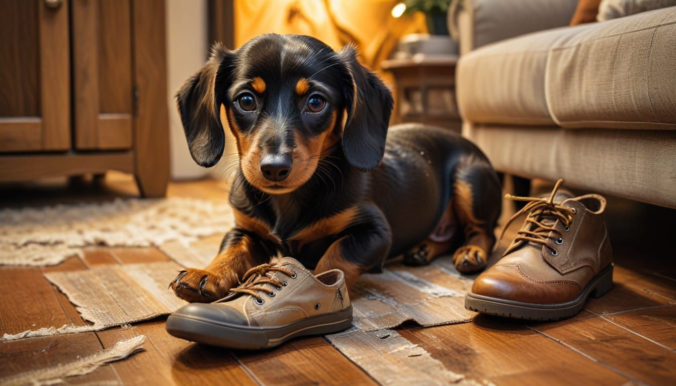 Dachshund Puppy Playing: Mixed Media Collage