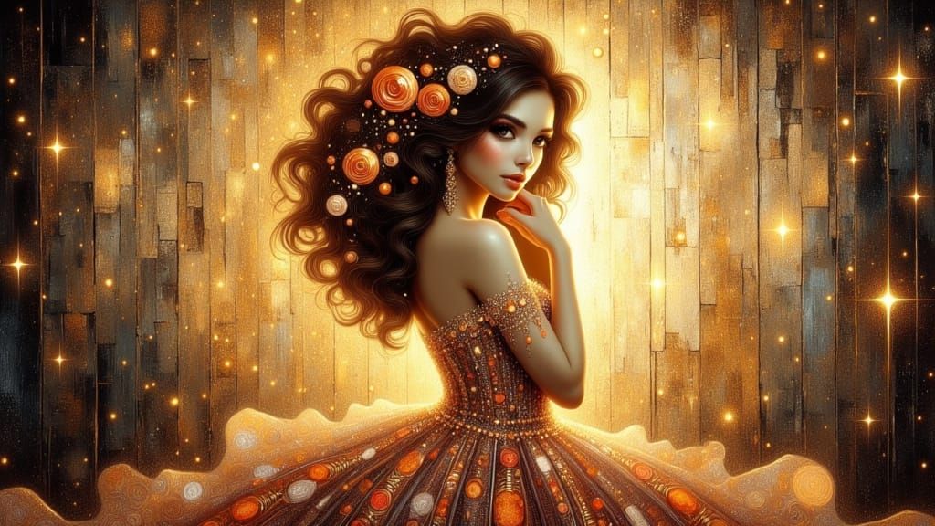 Woman in Crimson Roses, Digital Art with Egyptian Elements