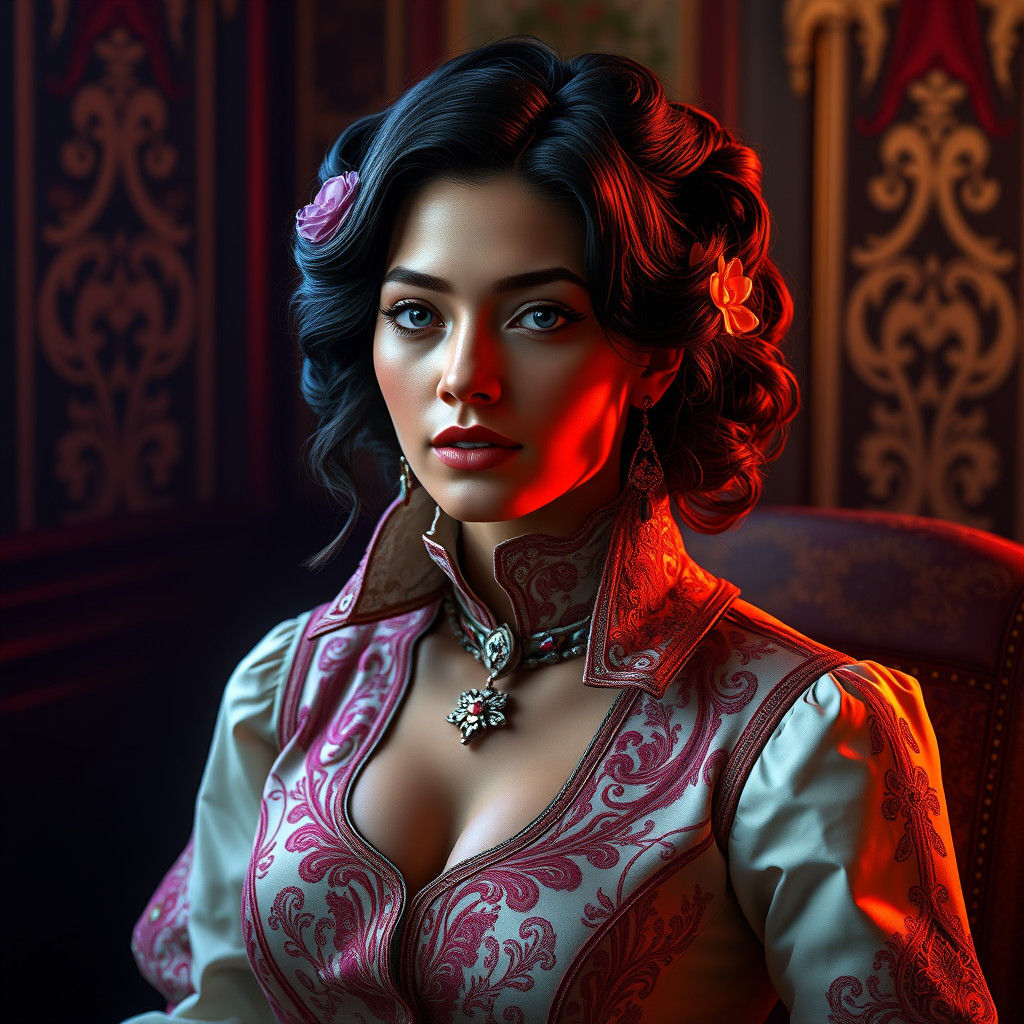 Elegant Portrait of Woman in Art Nouveau Style