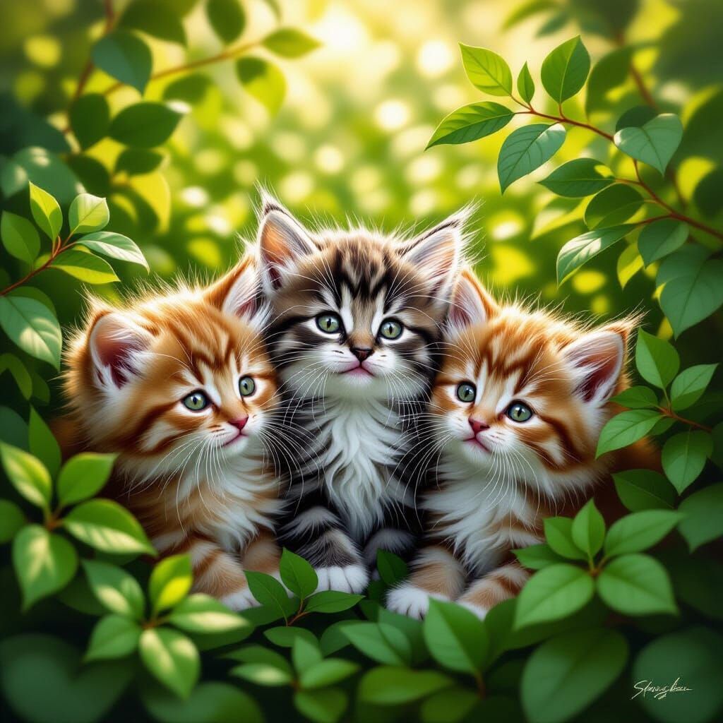 Adorable Kittens Hide in Bushes: A Photorealistic Image