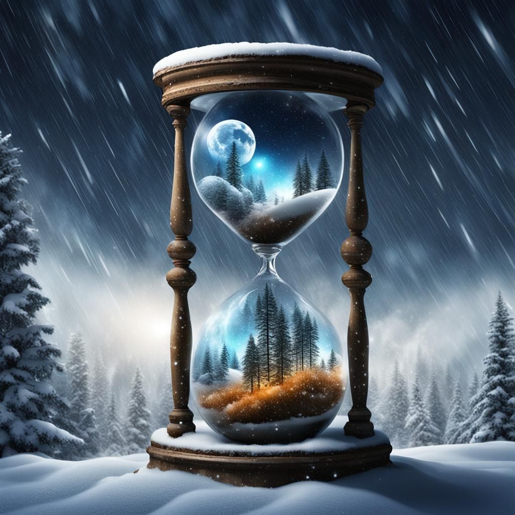 Enigmatic Hourglass Amidst Cosmic Snowfall