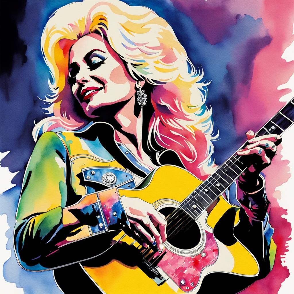 Dolly Parton in Colorful Watercolor