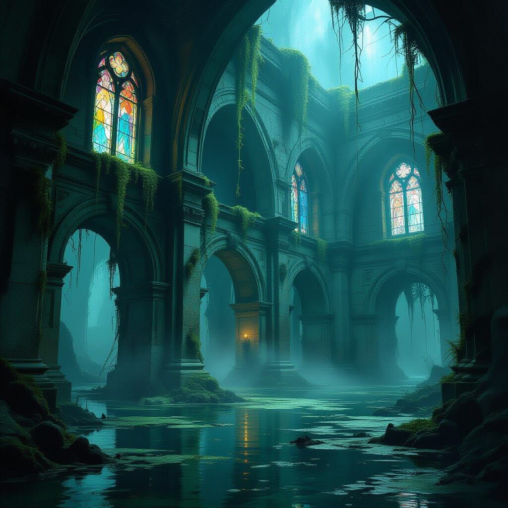 Ancient Swamp Library in Dark Fantasy Concept Art Style