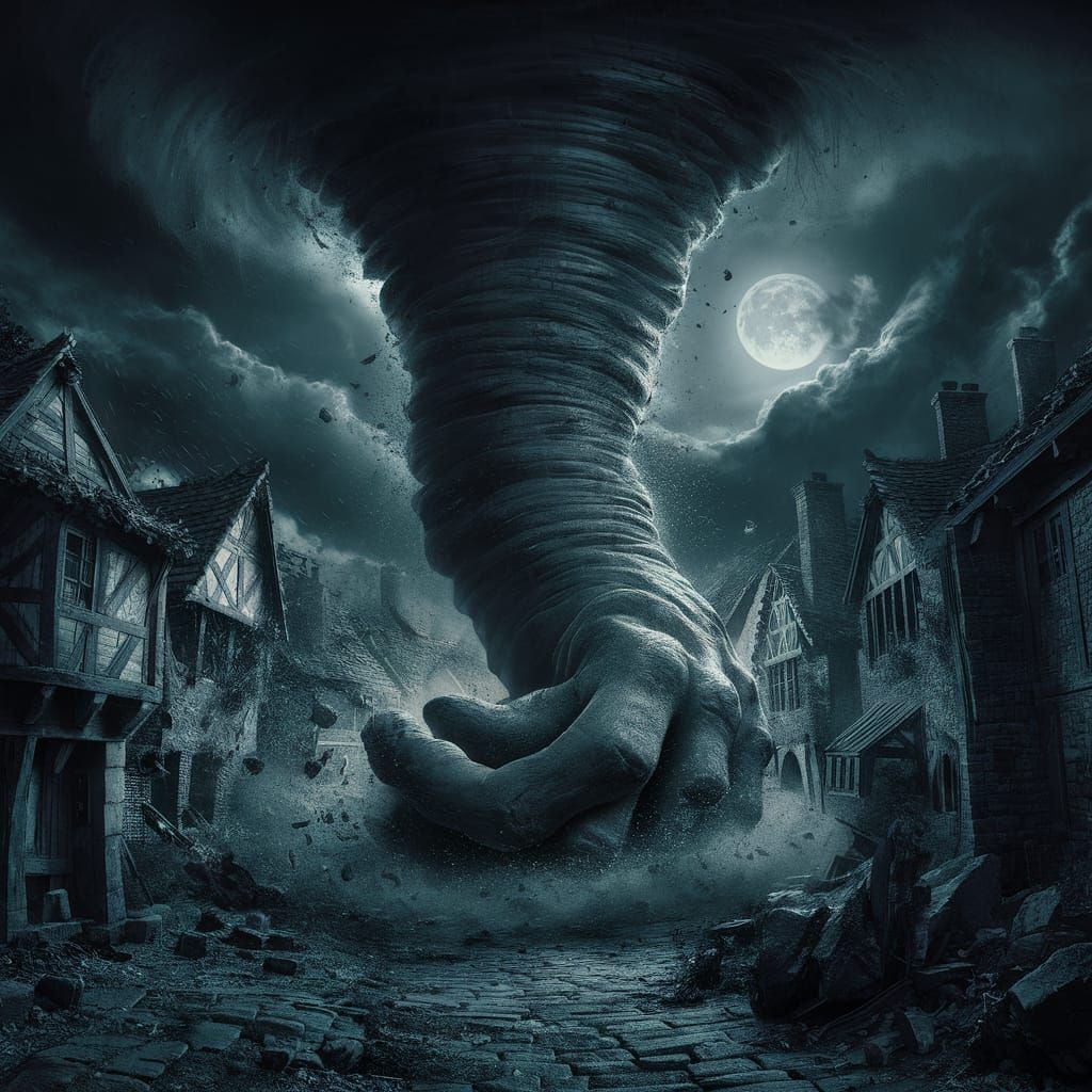 Surreal Tornado Hand Wreaks Havoc on Medieval Town