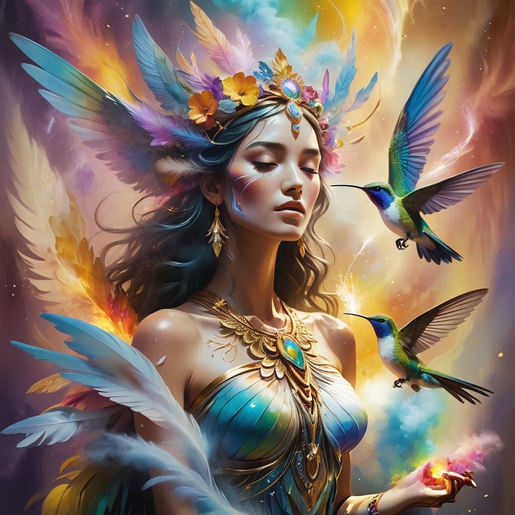 Colibri Goddess of Elemental Forces in Surreal Realm