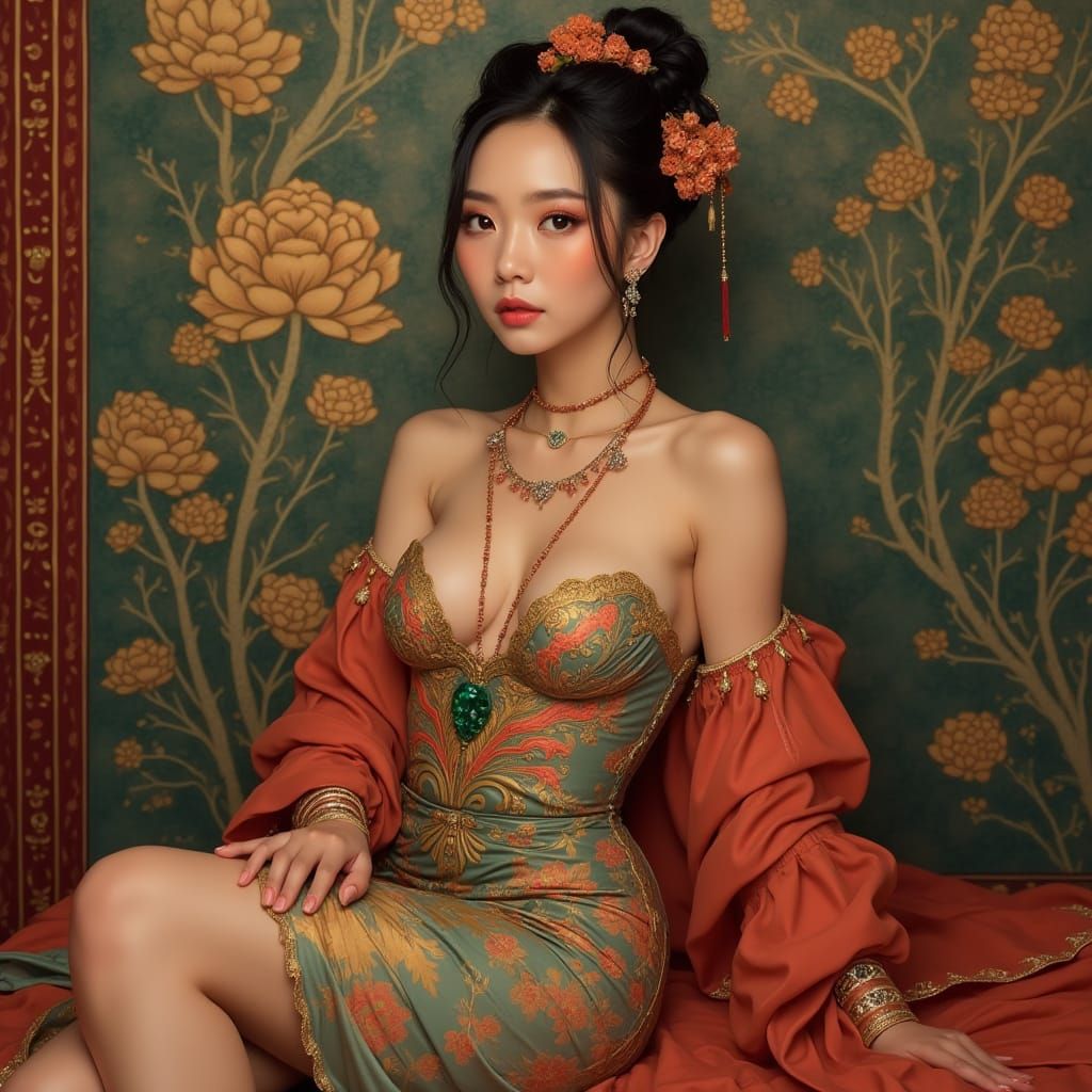 Elegant Asian Ladyboy in Art Nouveau Style