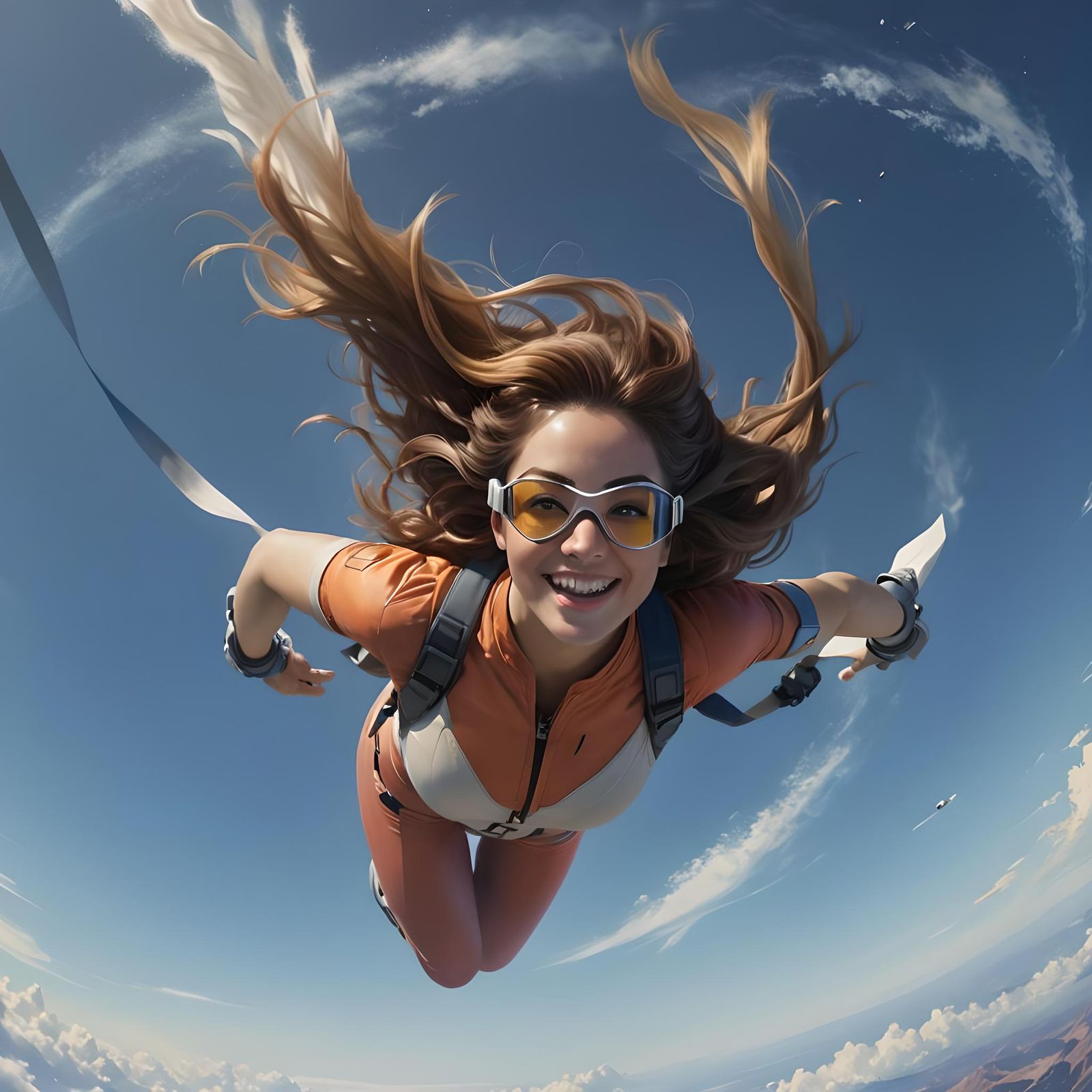 Woman Skydiving Joyfully Without Parachute