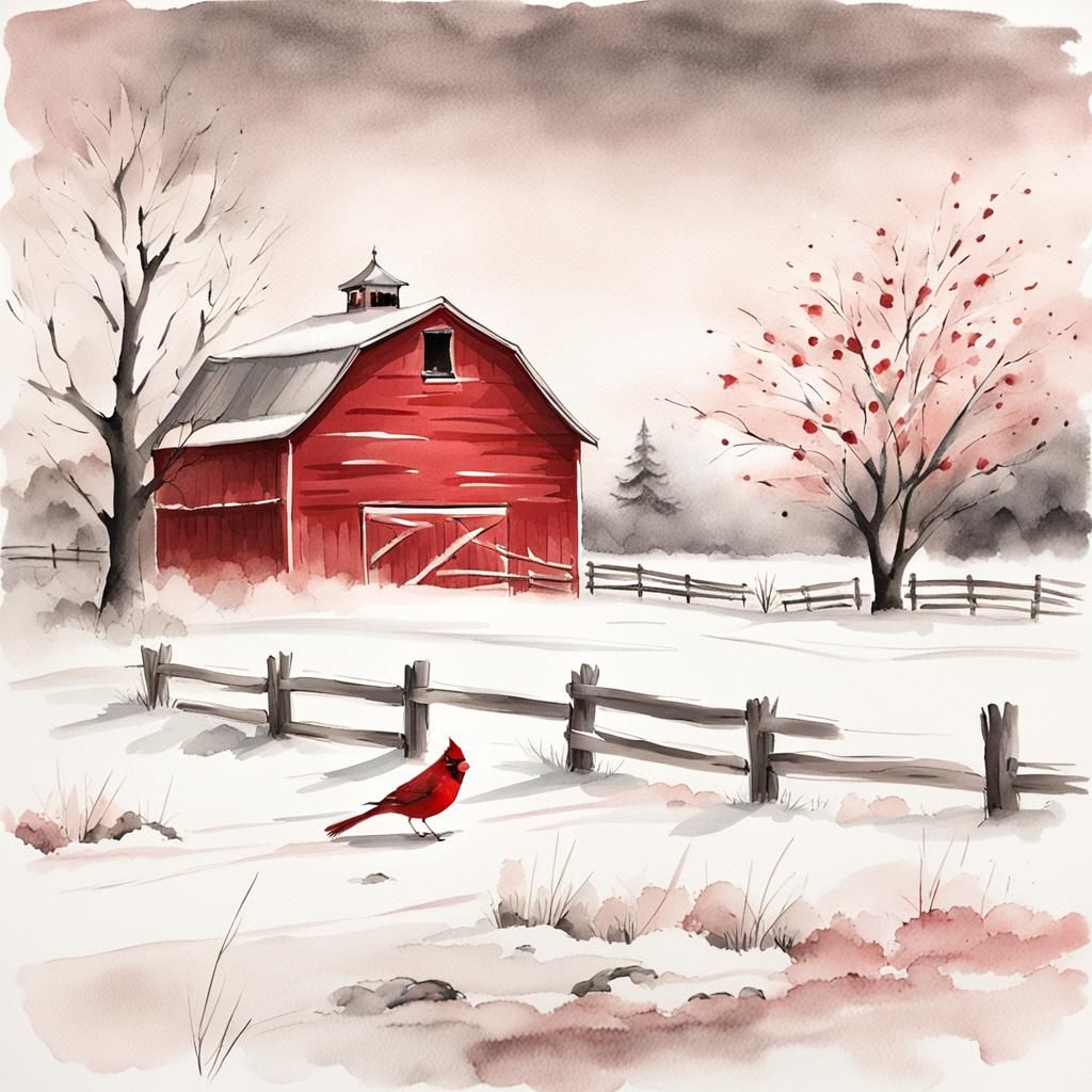 Elegant Winter Landscape in Japanese Ink Wash Style