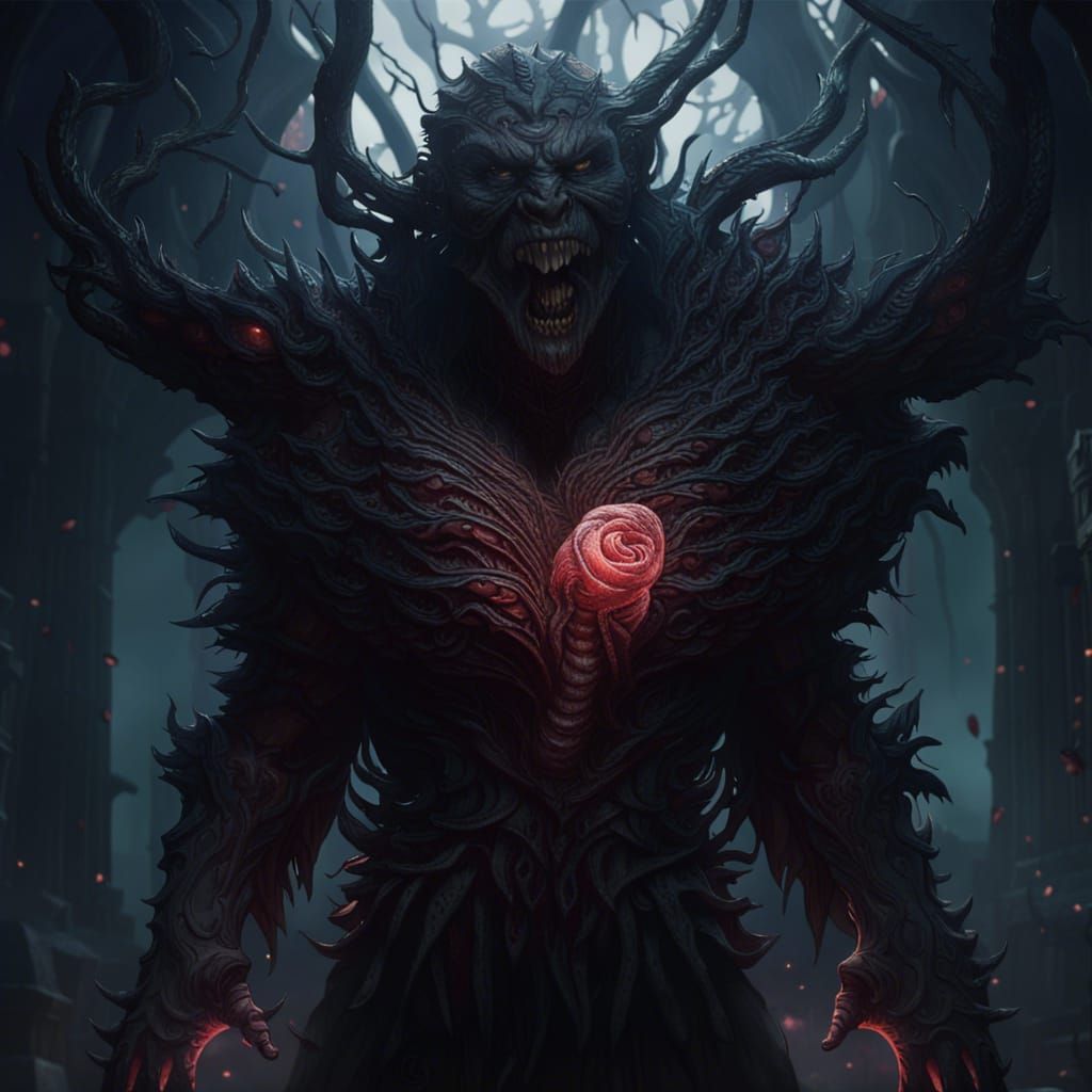 Monster with Rose Heart: Dark Fantasy Concept Art
