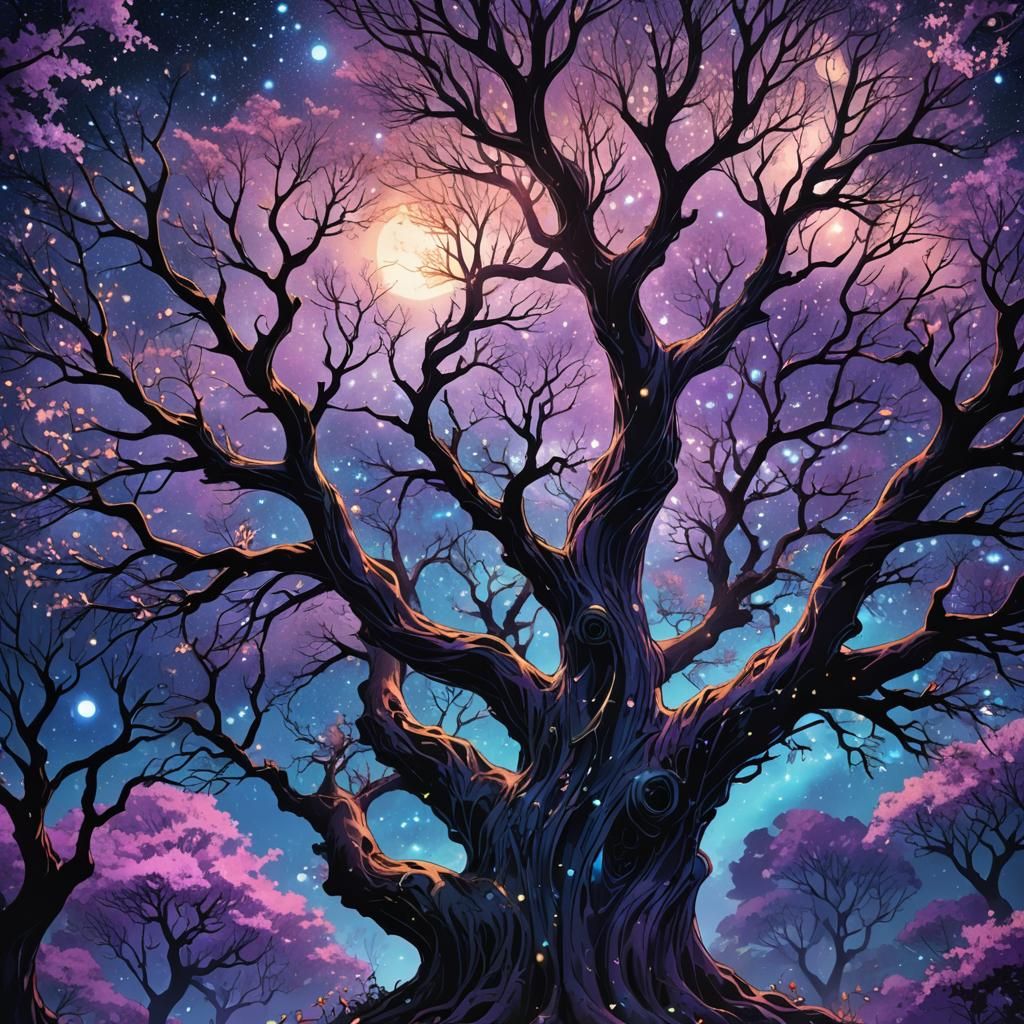 Mystical Starlight Tree in Anime Style