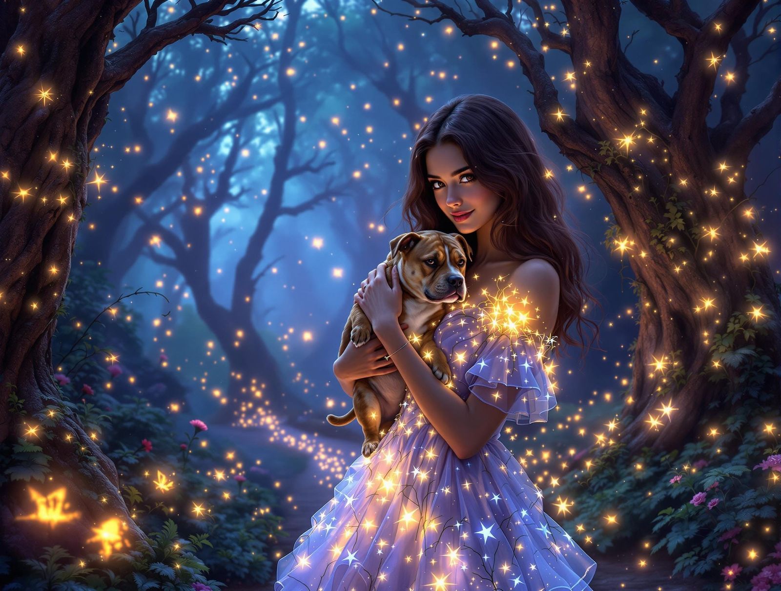 Enchanted Forest Encounter in Whimsical Watercolor Style