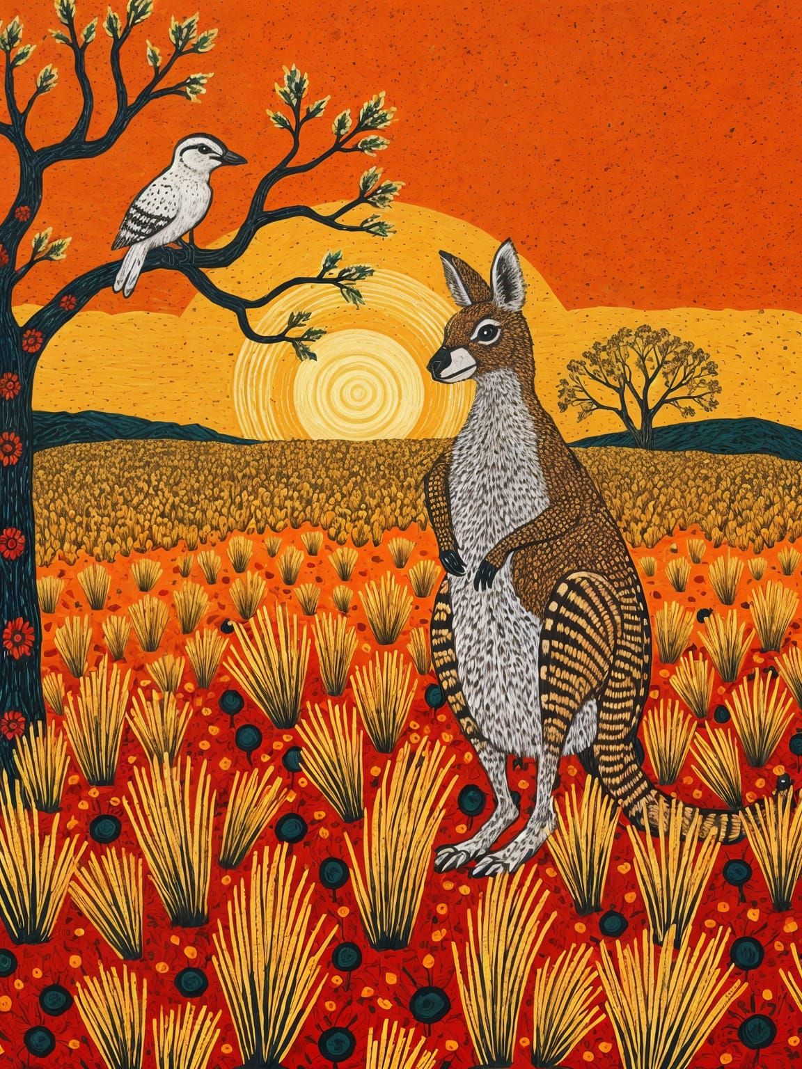 Vibrant Dot Art of Australian Outback Wildlife