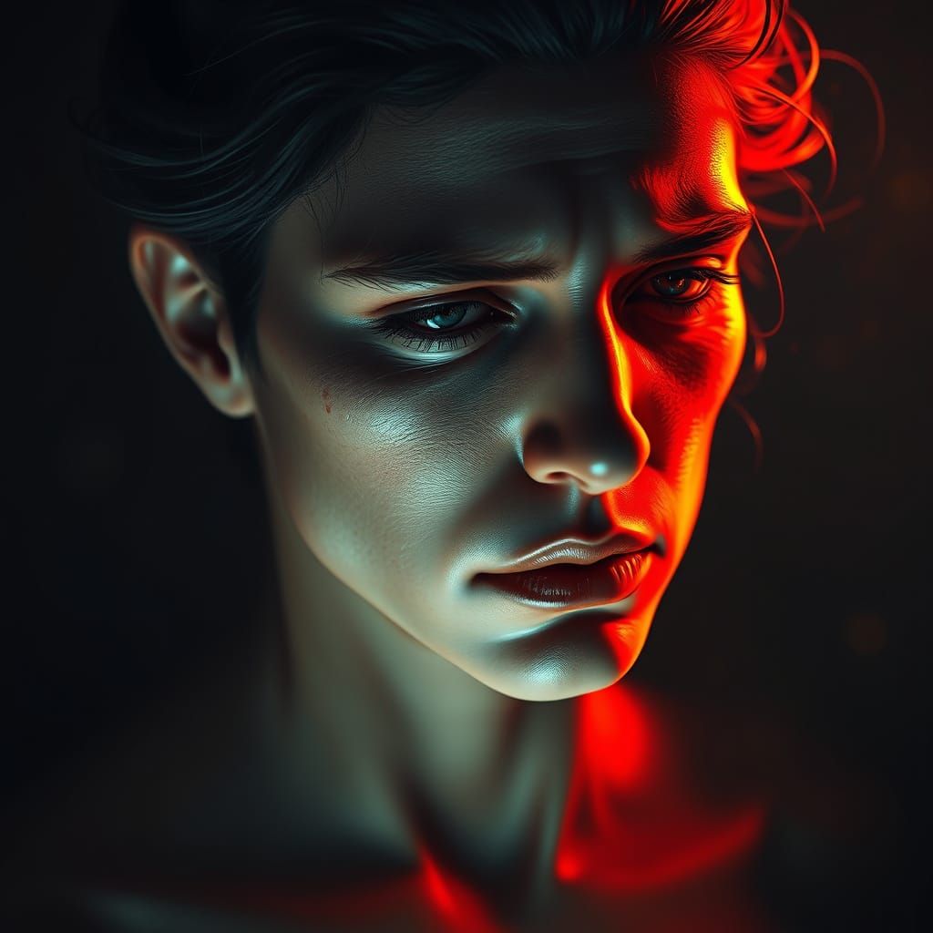 Sorrowful Figure in Dramatic Lighting