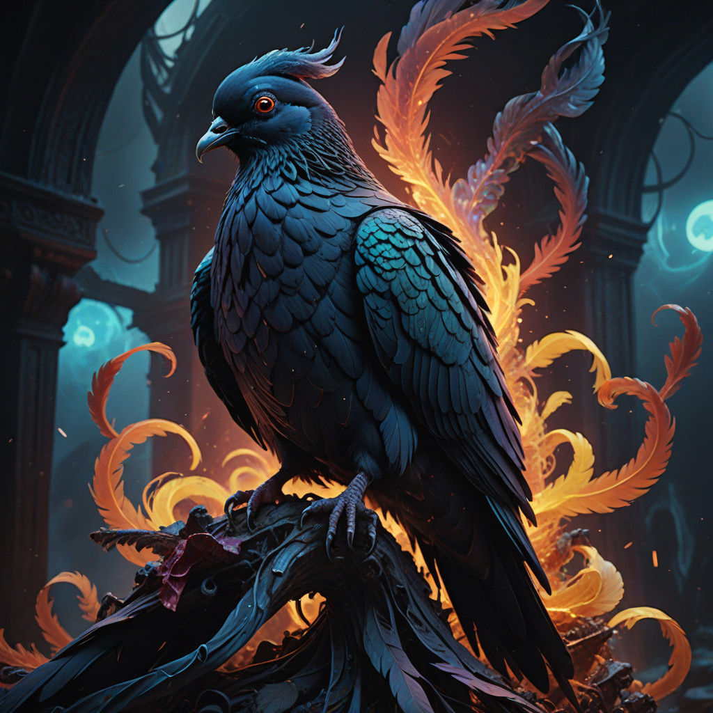 Surreal Dark Fantasy Pigeon Reigns Over Nebula of Gross Bile