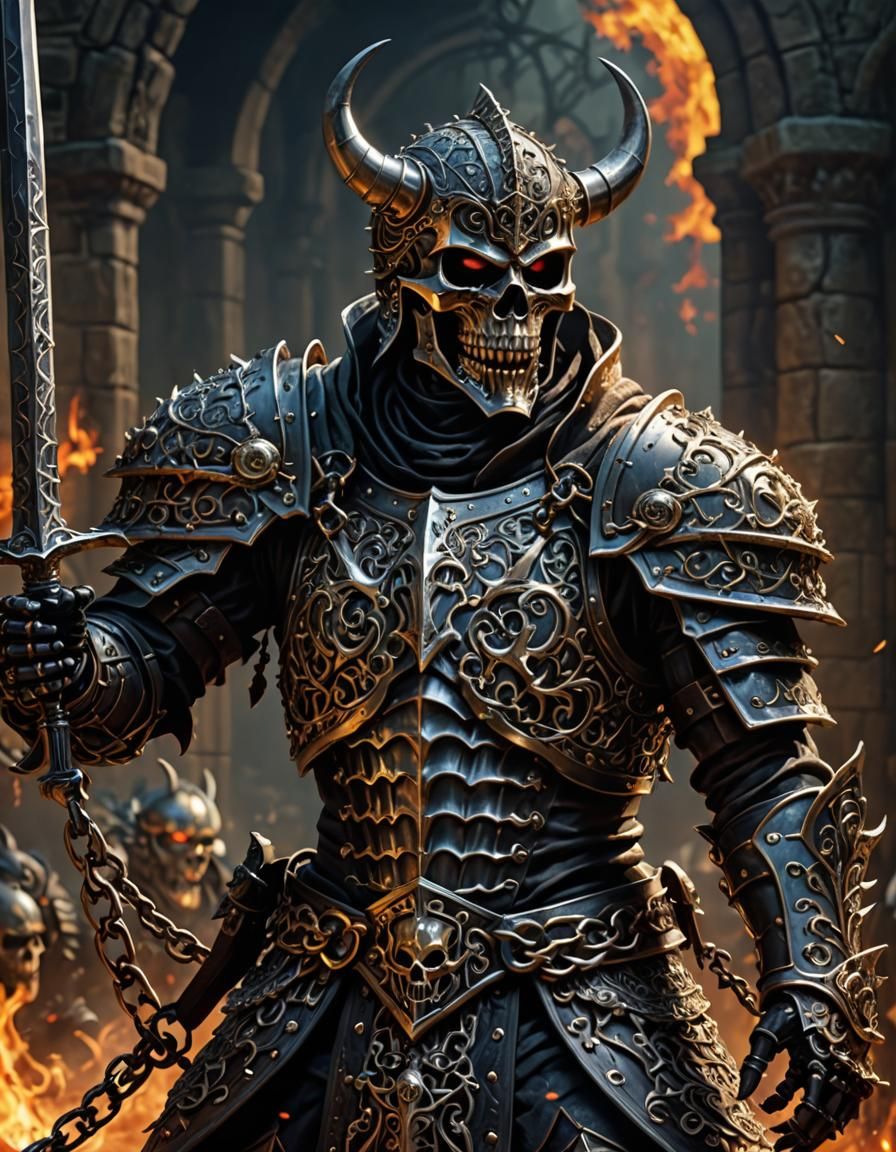 Romanesque Skeleton Demon Knight in Battle