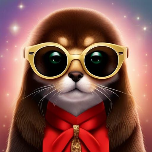 Cute Otter in Sunglasses, Digital Art Fairytale