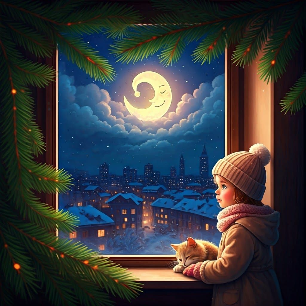 Whimsical Winter Night Scene in Glass Ball