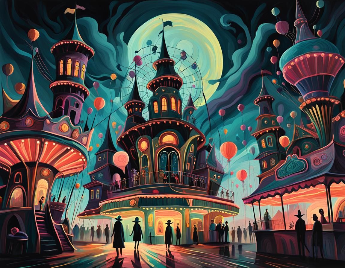 Eerie Carnival of Shadows in Expressionist Brushwork