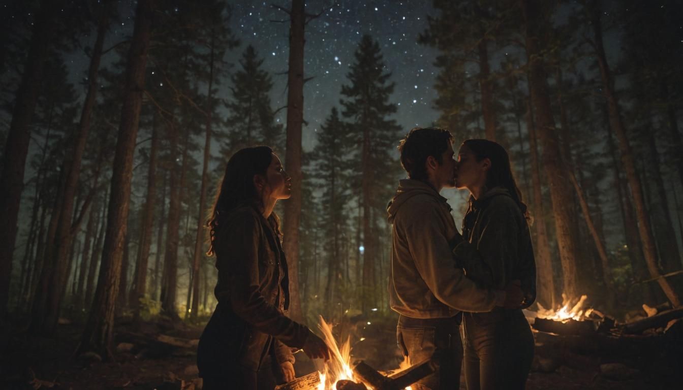 Human and Alien Kiss Under Starry Sky