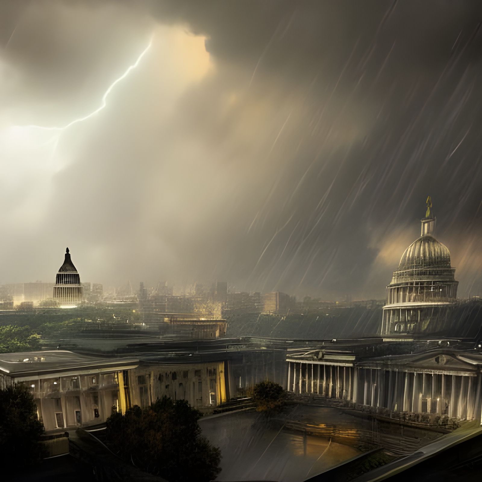 Dramatic Thunderstorm Over Capitol City: Digital Matte Paint...