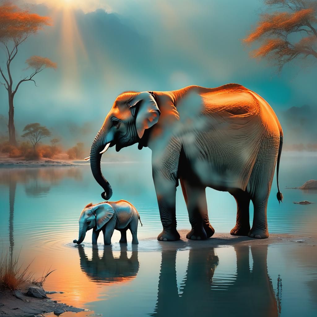 Baby Elephant Longing for Mother: A Matte Painting