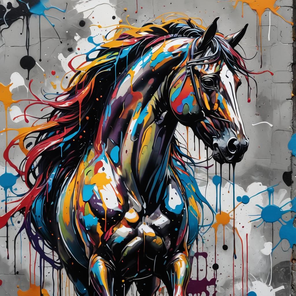 Horse Close-Up in Graffiti Splash Art