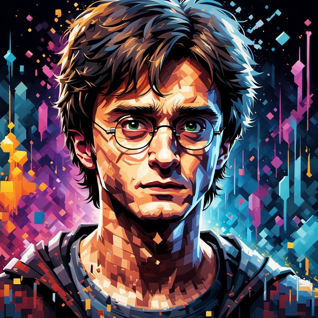Pixelated Hyperrealistic Harry Potter Game Art
