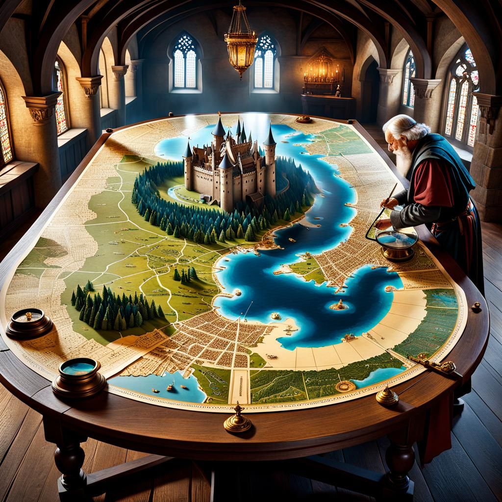 Medieval Map Room with Colossal Ancient World Map