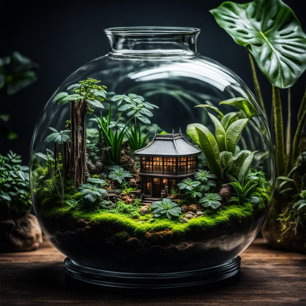 Elephant in Glass Terrarium: Hyperrealistic HDR Image