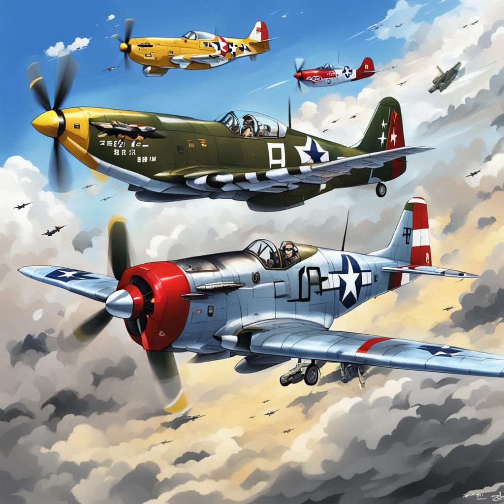 WWII Dogfight: P51s vs Zeros in Anime Style