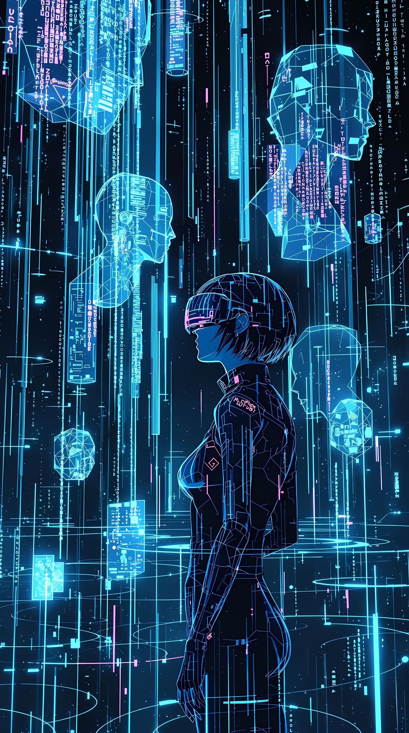 Cyberpunk Anime Illustration of Motoko Kusanagi in Virtual R...