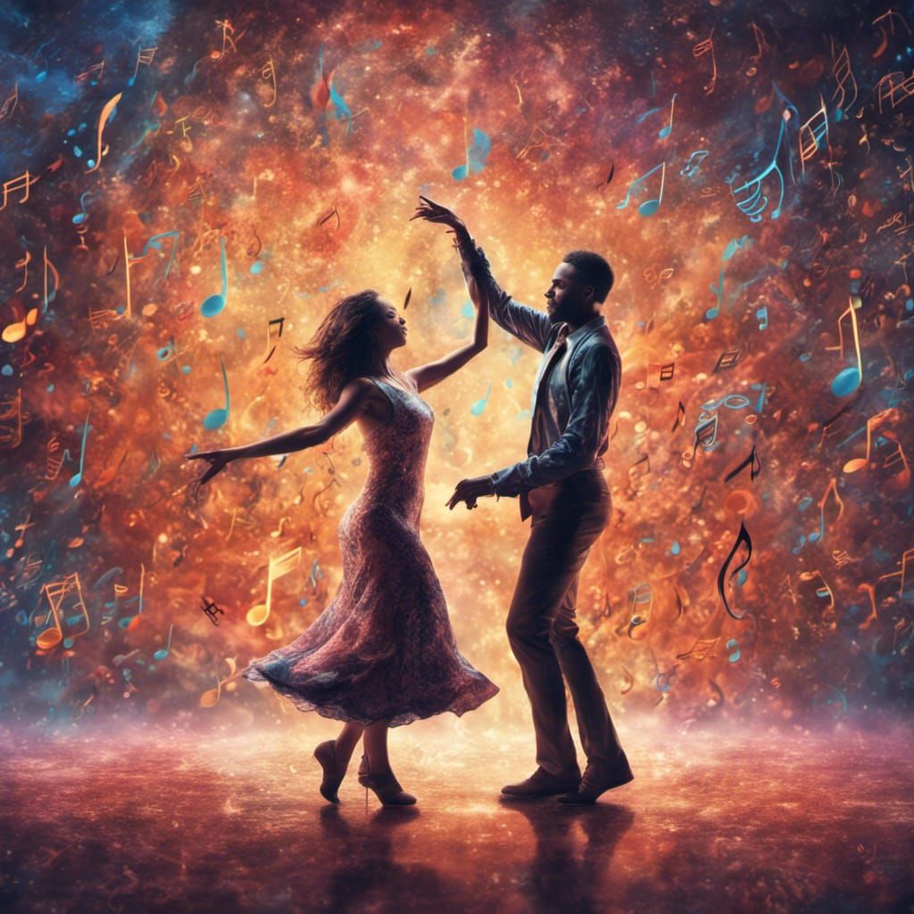 Dancing Couple Surrounded by Musical Notes