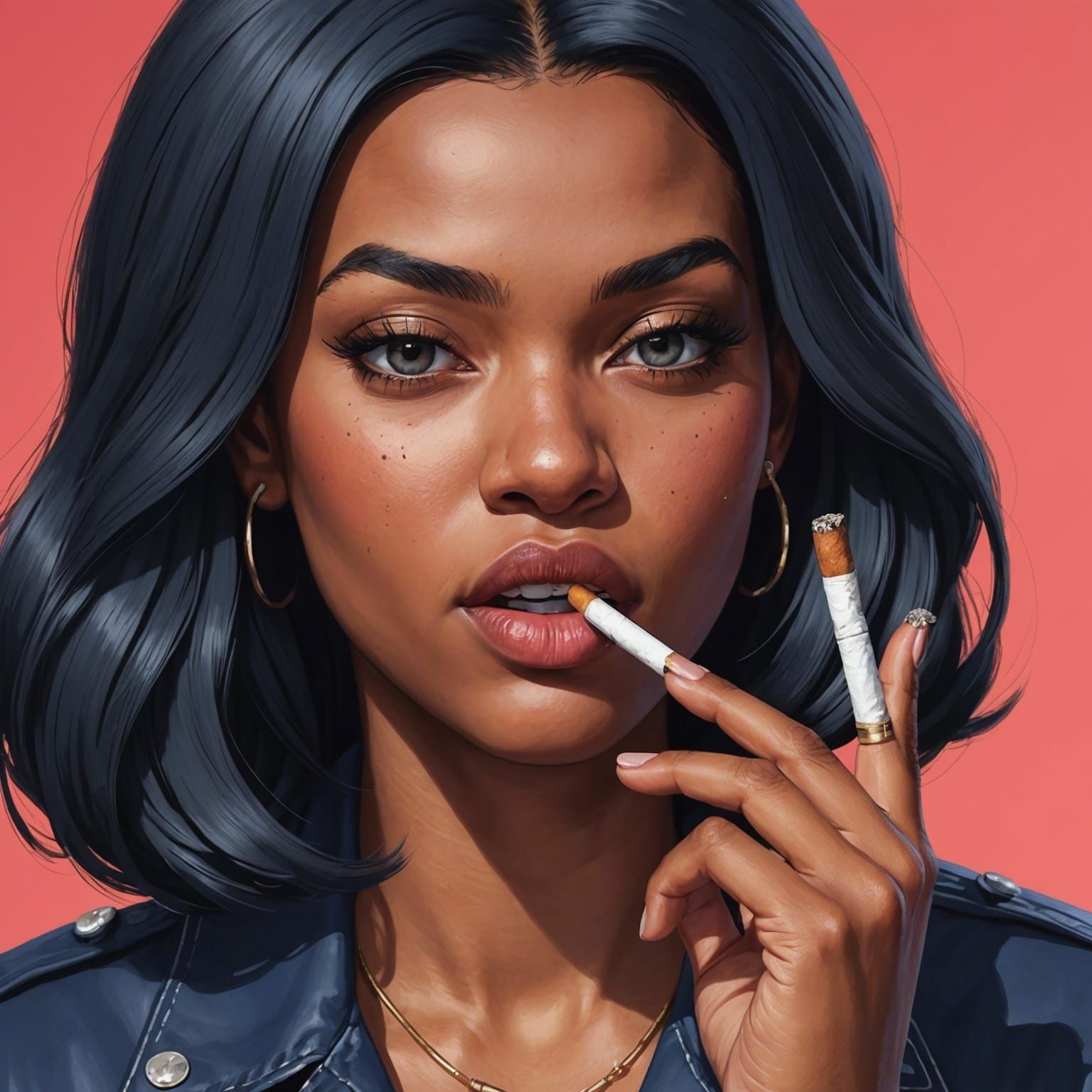 Cel-Shaded Android Cigarette Portrait in GTA Style