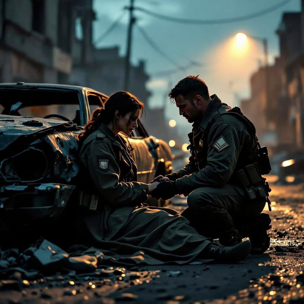 Mercy Amidst Wreckage: Woman Receives Aid