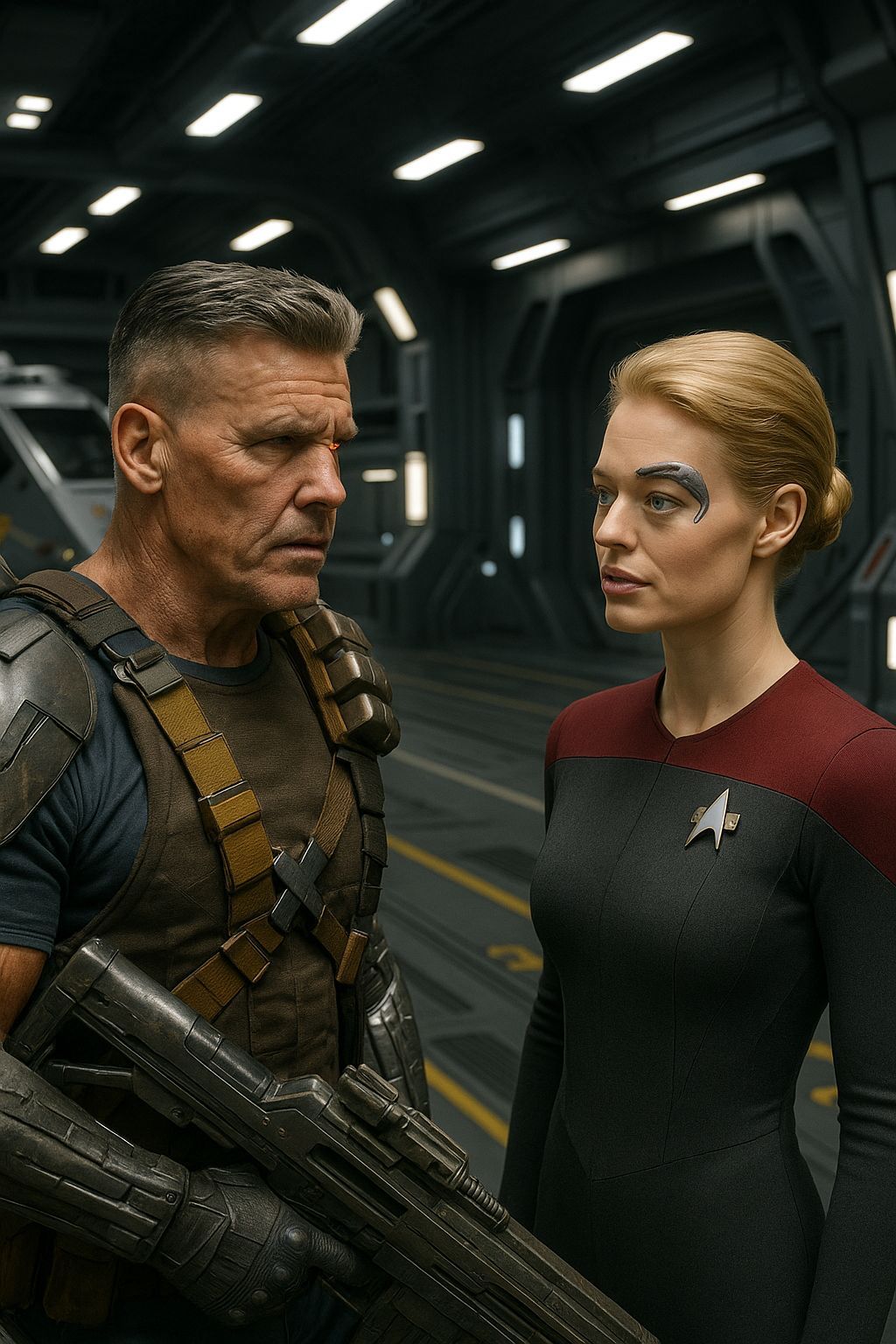 Cable and Seven-of-Nine Converse on Starship Voyager