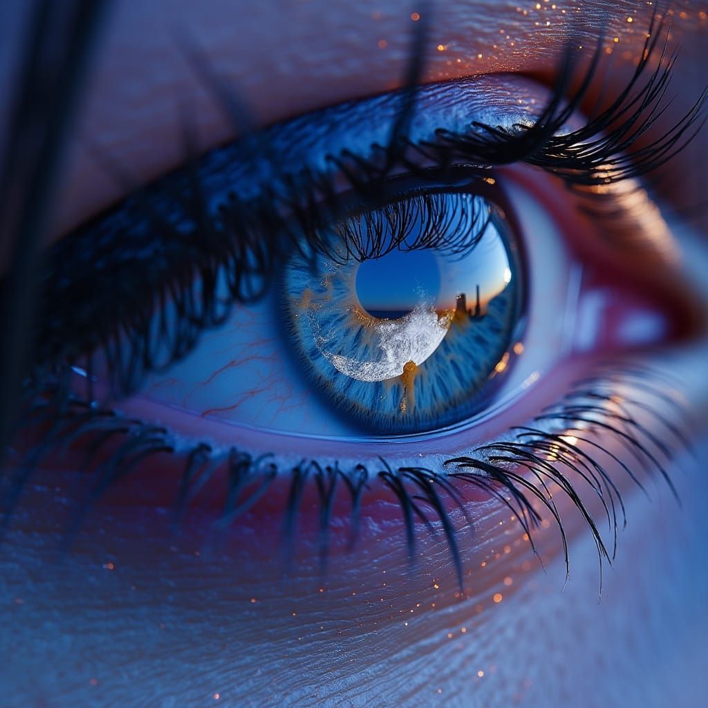 Moon Reflection in Hyperrealistic Eye