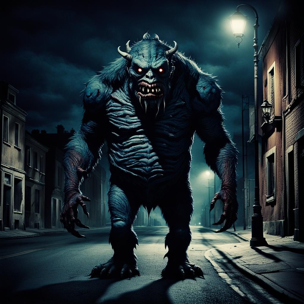 Grotesque Monster in Dark Cinematic Film Still