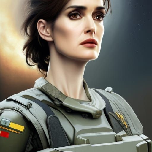 Winona Ryder as Futuristic Soldier: Hyperrealistic 8K Render