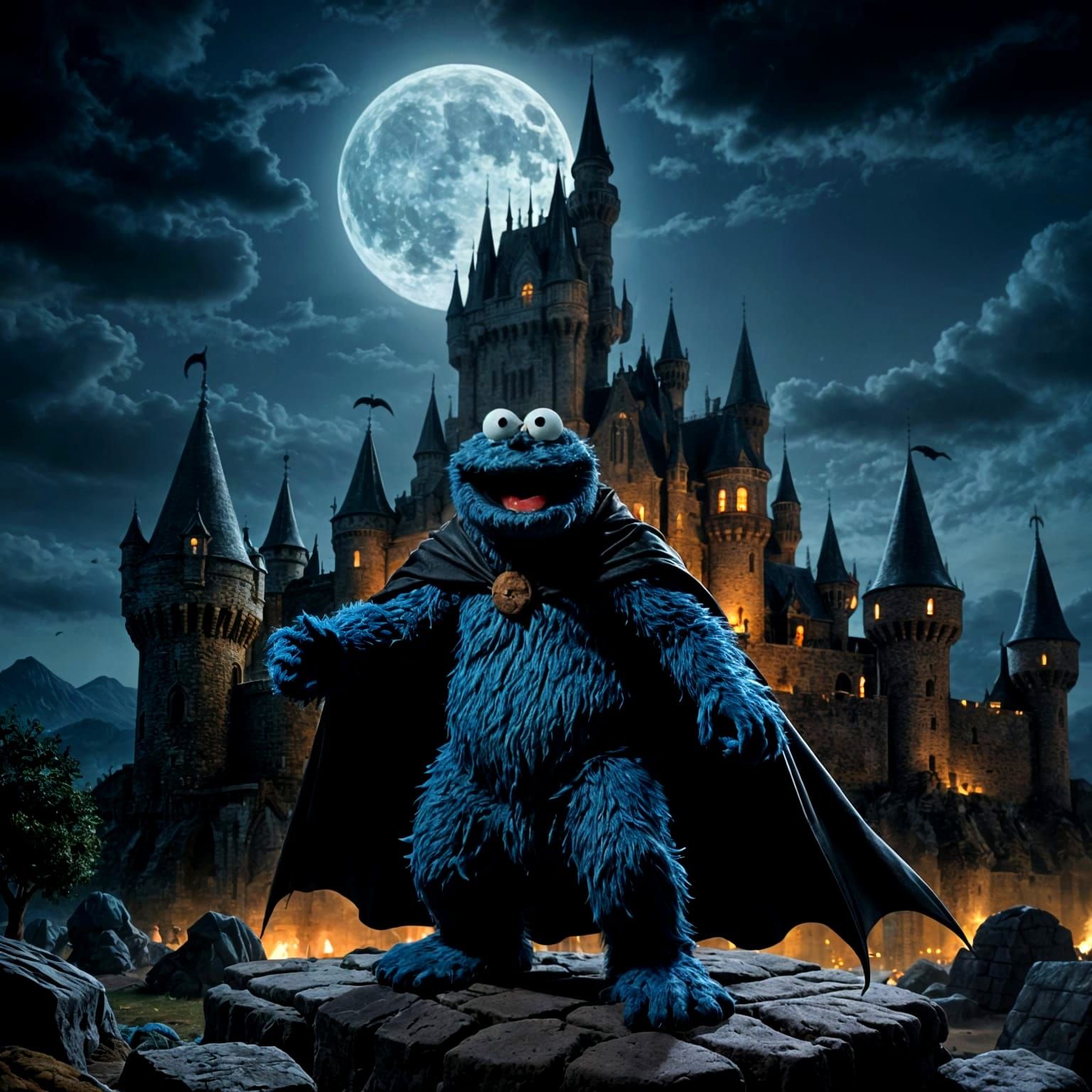 Epic Vampire Cookie Monster in Medieval Castle