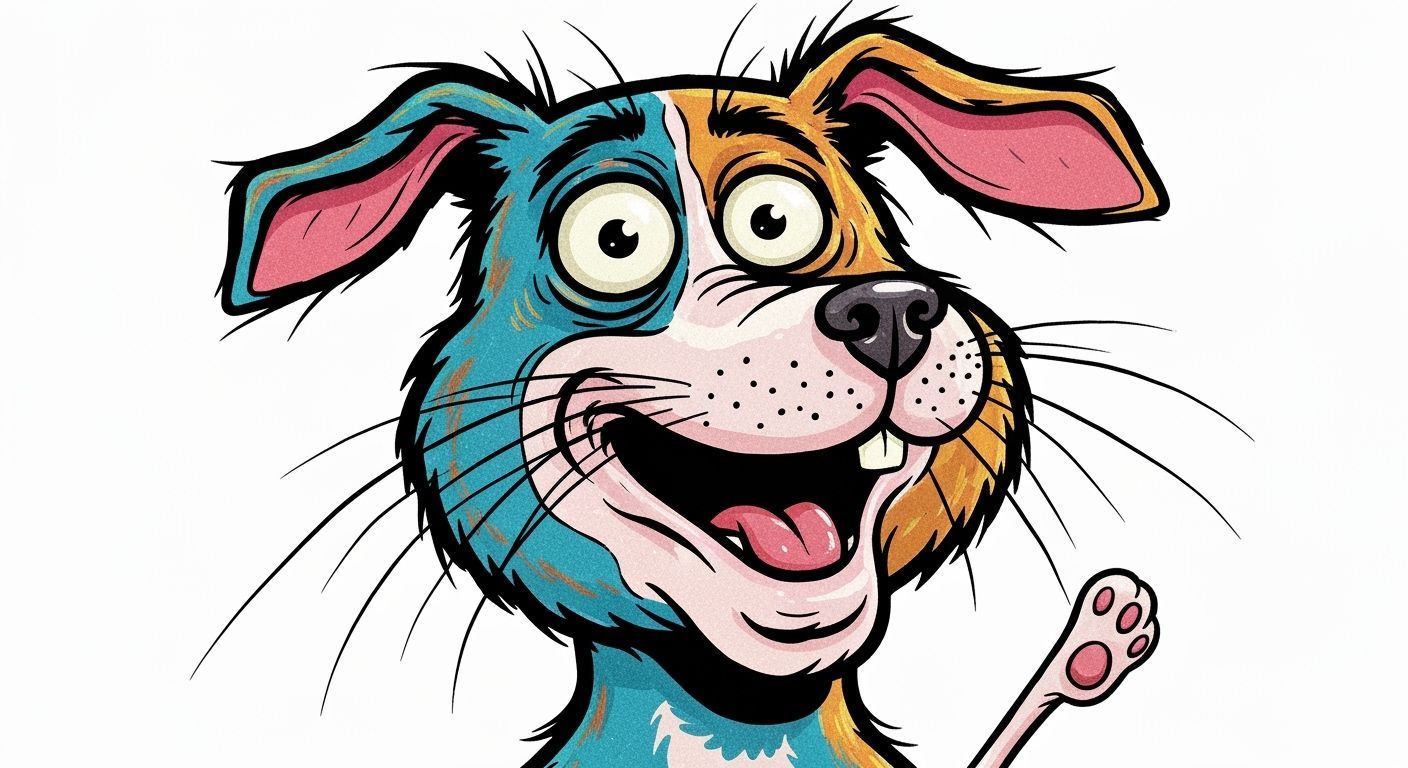 Humorous Pet Caricature With Exaggerated Expressions